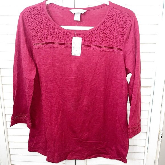 NWT Christopher Banks Woman's Crochet Neckline Large Red Feminine - Picture 1 of 5